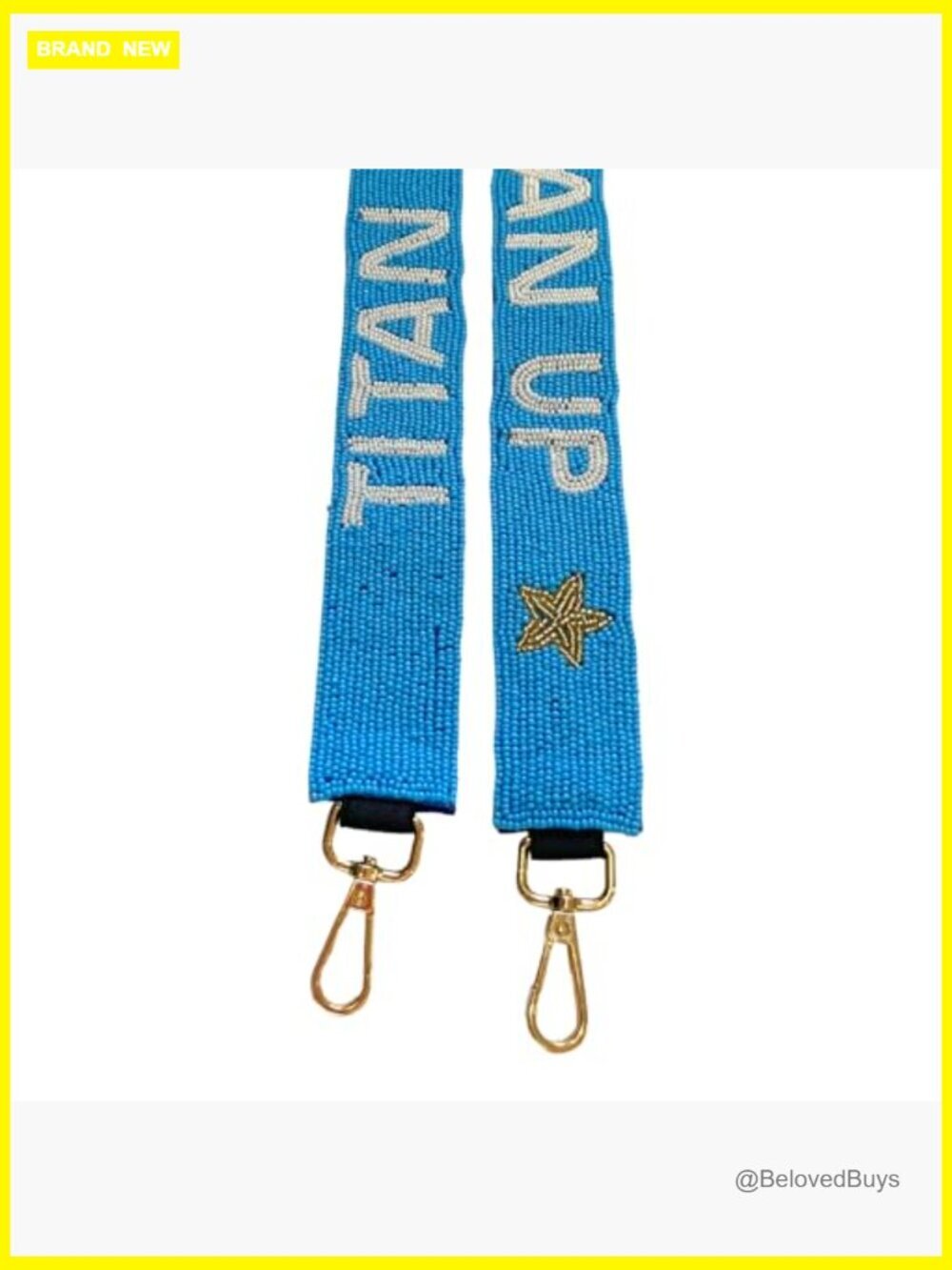 Light Blue Beaded Purse Strap with Gold Clasps, 49" Adjustable - Picture 2 of 4